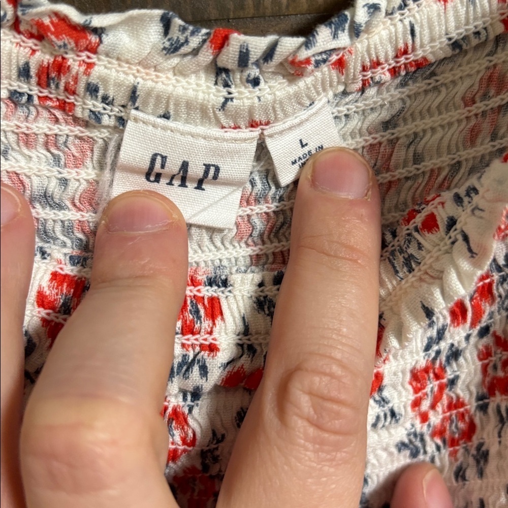 GAP Smocked Midi Tank Dress Floral Square Neckline Red and White Size Large - Picture 4 of 6
